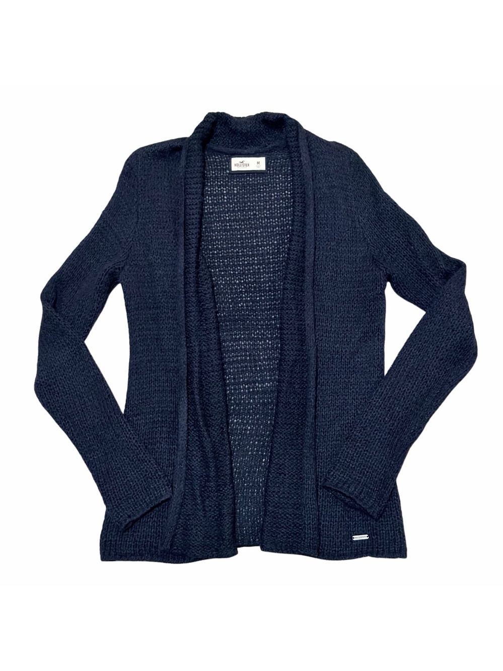 HOLLISTER CO. Women’s Dark Navy Blue Long-Sleeve Open Knit Cardigan, Size M